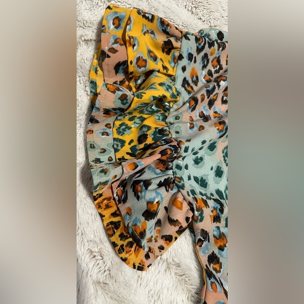 ADORA Multicolor Leopard Print Short Sleeve Ruffle Sleeve Blouse - Picture 4 of 11